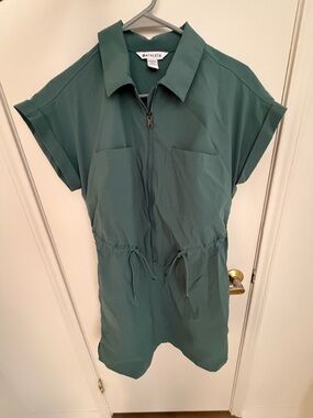 Athleta Teal Short-Sleeve Zip Utility Dress size S
